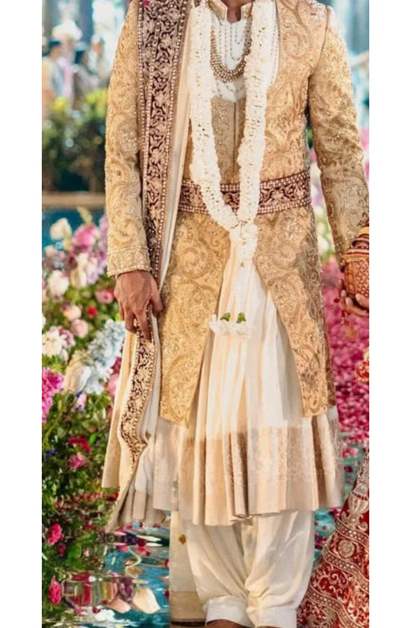 Neeta Lulla gold & off white groom sherwani set