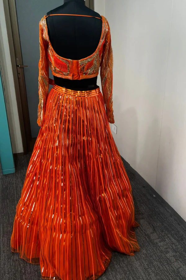 Neon Orange Tulle lehenga set - Image 3