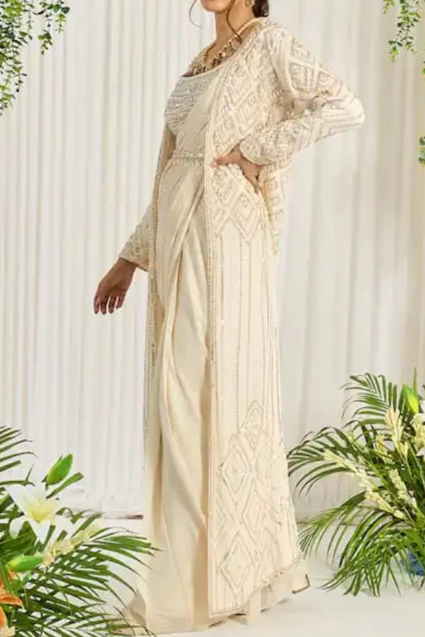 Nidhika Shekhar White Pre Draped Saree - Image 3