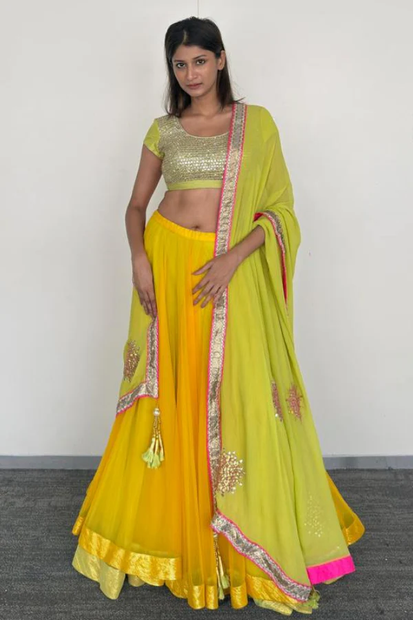 Nikasha Bright Yellow & Lime Green Lehenga Set - Image 2