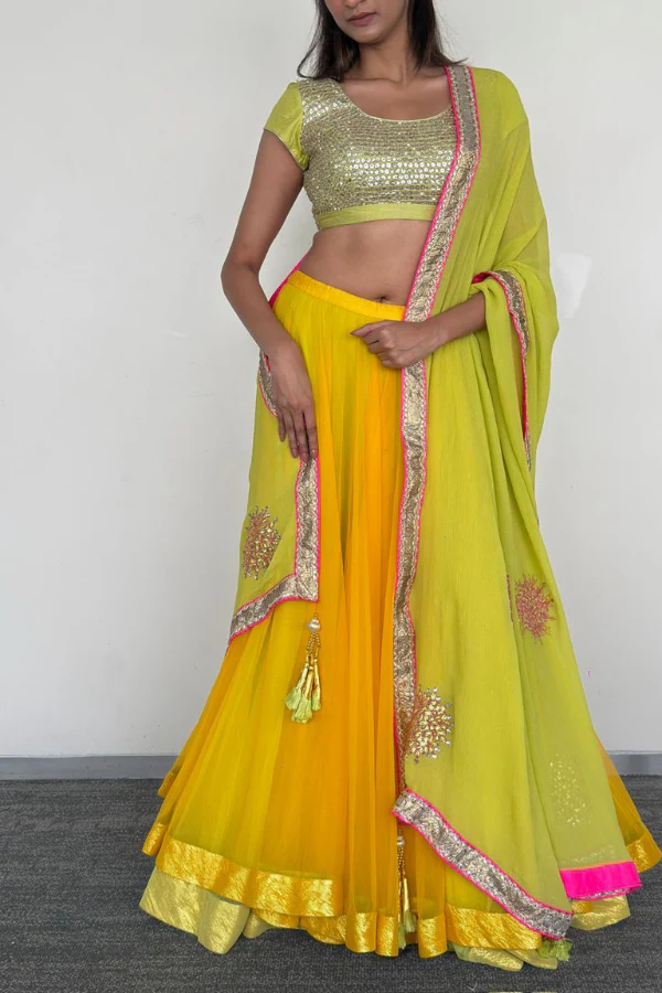 Nikasha Bright Yellow & Lime Green Lehenga Set - Image 3