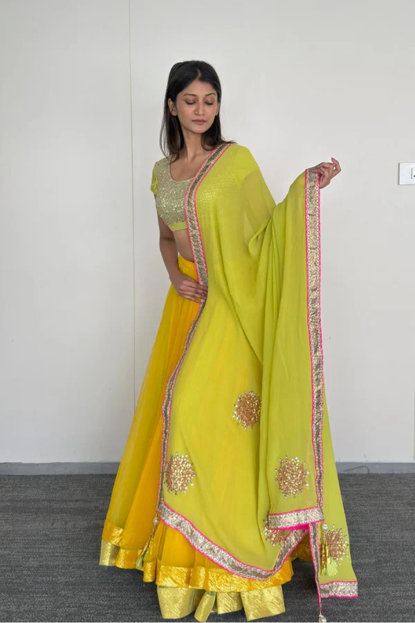 Nikasha Bright Yellow & Lime Green Lehenga Set - Image 4