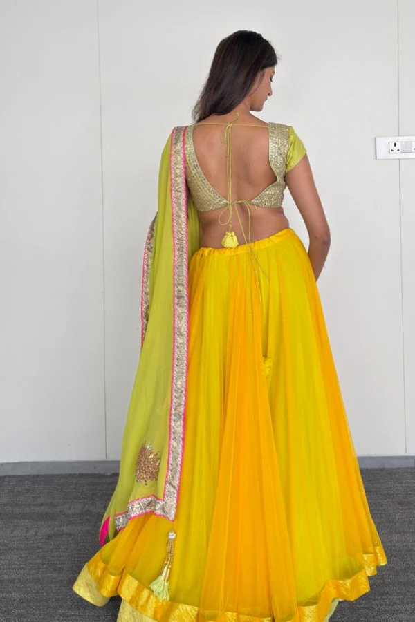 Nikasha Bright Yellow & Lime Green Lehenga Set - Image 5