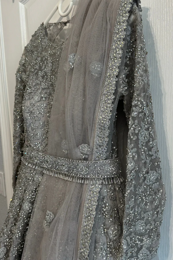 NITIKA GUJRAL Grey Sequin Embroidered Gown - Image 8