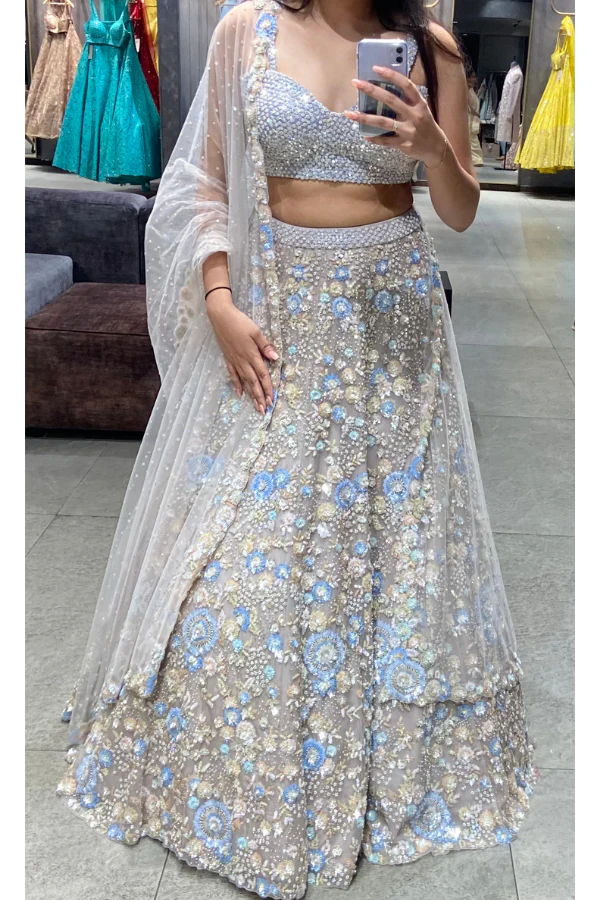nude and coffee embroidered lehenga set - Image 2