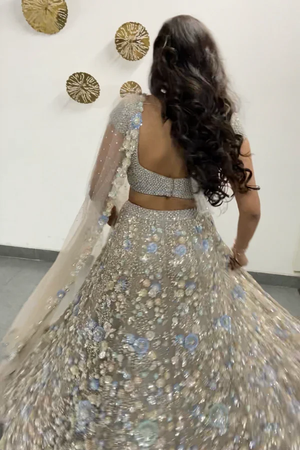 nude and coffee embroidered lehenga set - Image 3