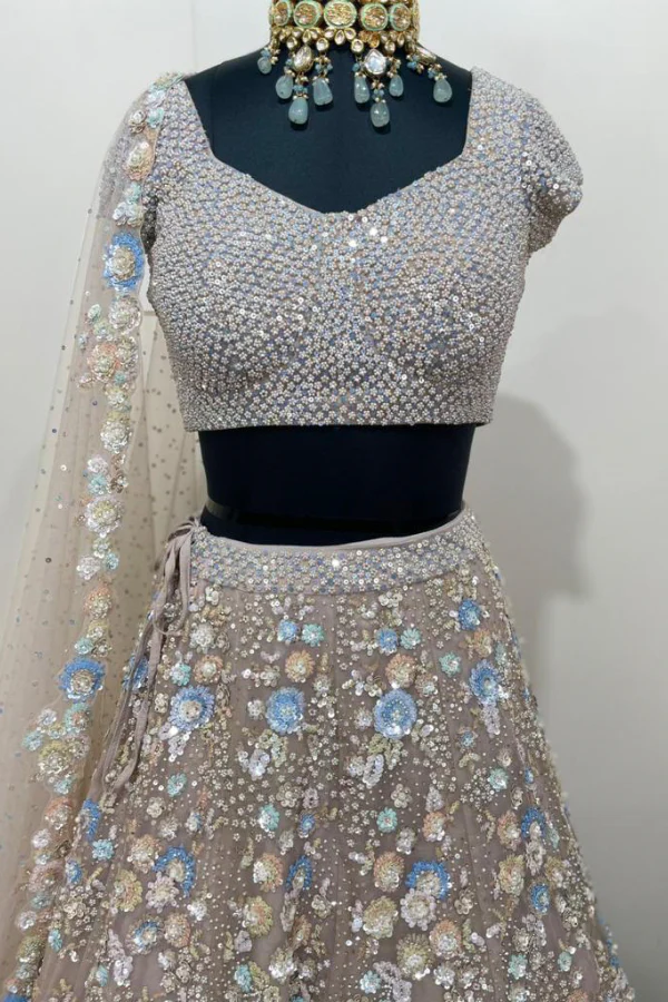 nude and coffee embroidered lehenga set - Image 4
