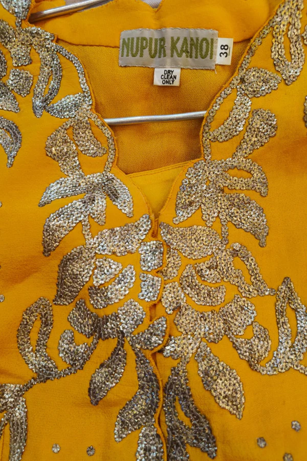 NUPUR KANOI MUSTARD Draped DHOTI WITH TOP - Image 3