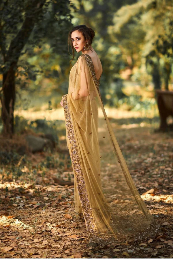 Olive Embellished Saree - Image 2