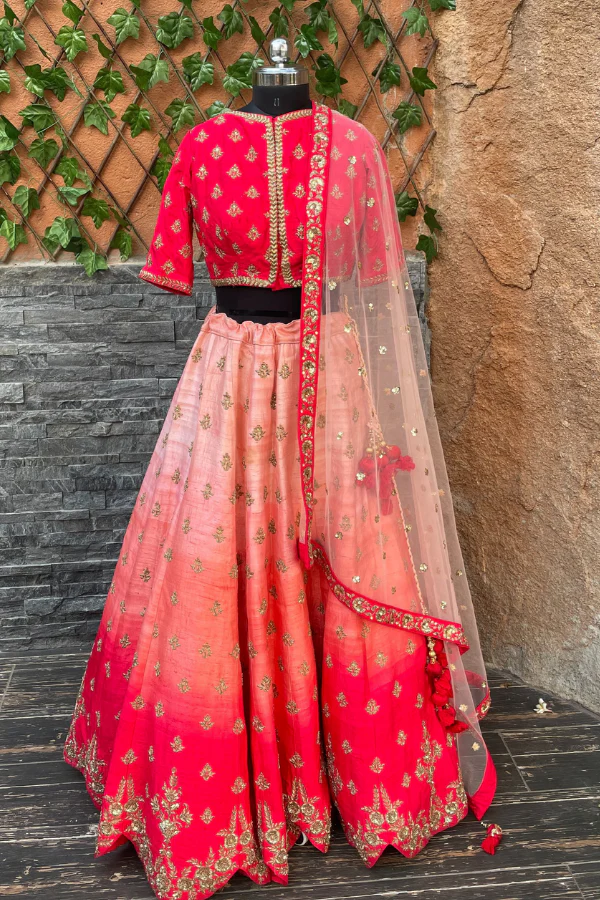 Ombre red lehenga set