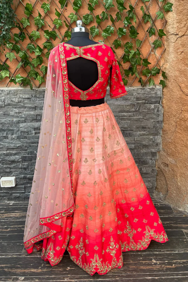 Ombre red lehenga set - Image 2