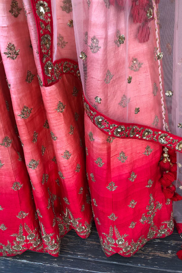 Ombre red lehenga set - Image 4