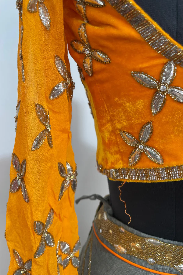 Orange and grey velvet lehenga set - Image 2