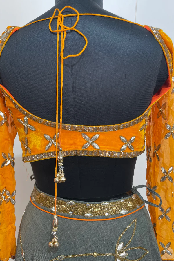 Orange and grey velvet lehenga set - Image 5