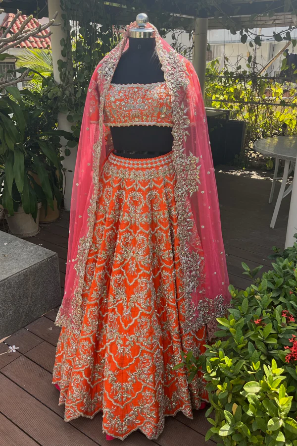 Orange sequinned lehenga set