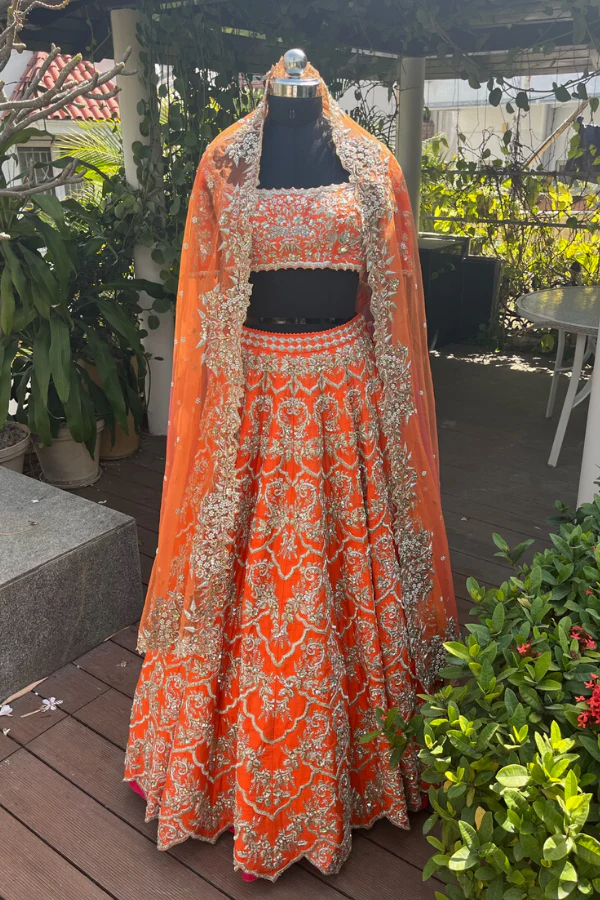 Orange sequinned lehenga set - Image 2