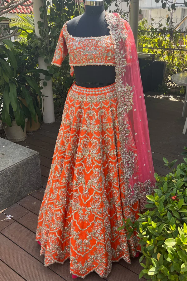 Orange sequinned lehenga set - Image 3