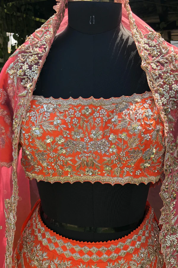 Orange sequinned lehenga set - Image 4