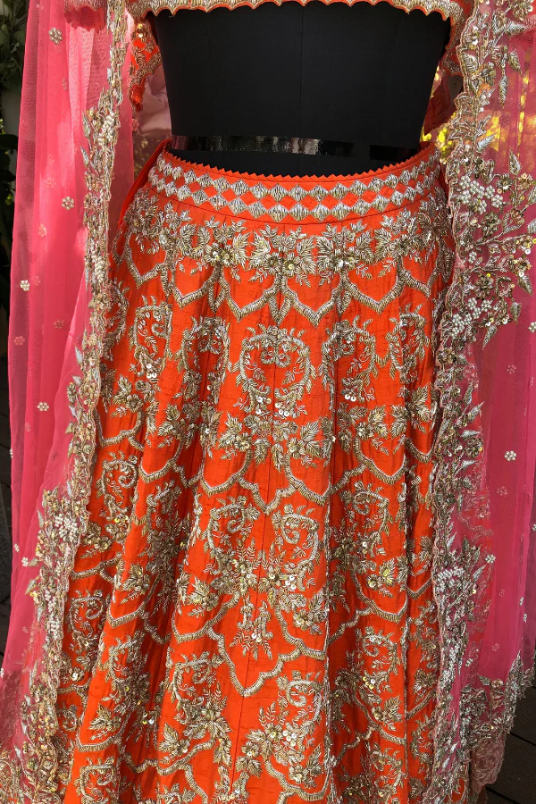 Orange sequinned lehenga set - Image 5