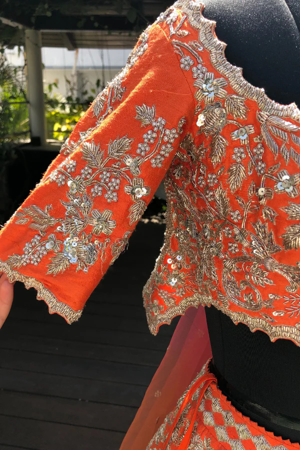 Orange sequinned lehenga set - Image 6