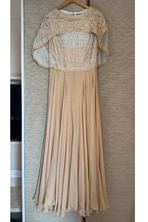 Pankaj and Nidhi beige gown