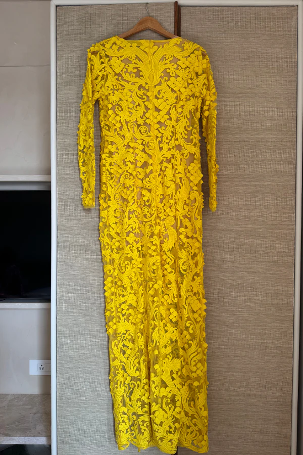 Pankaj and Nidhi yellow gown
