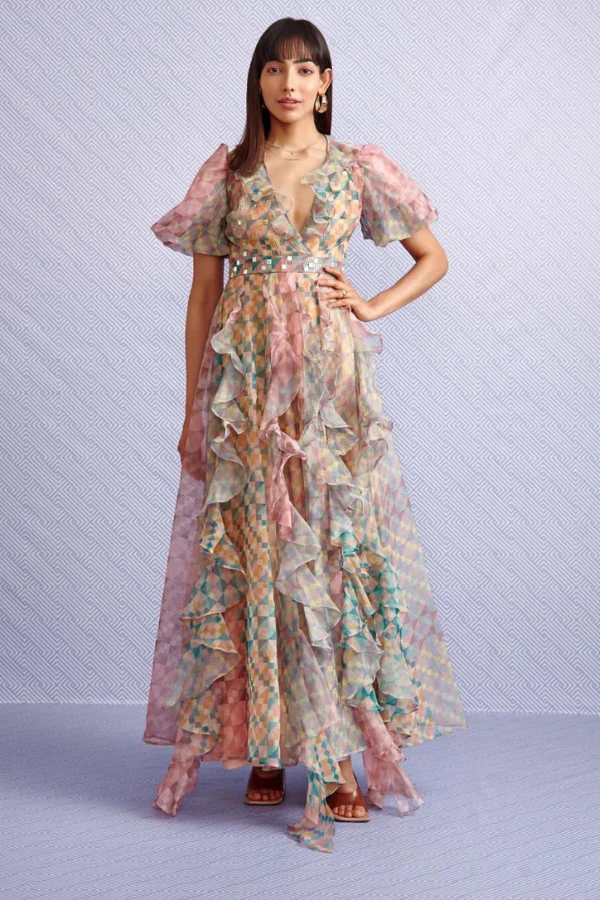 Pankaj & Nidhi RUFFLE MAXI DRESS