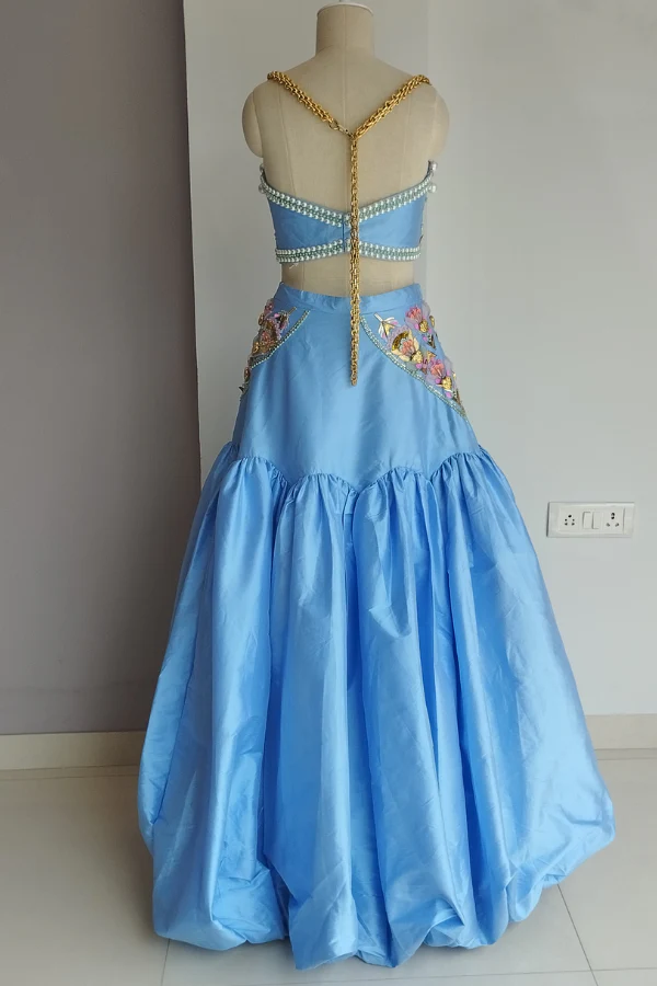 Papa Don't preach blue satin lehenga set - Image 3