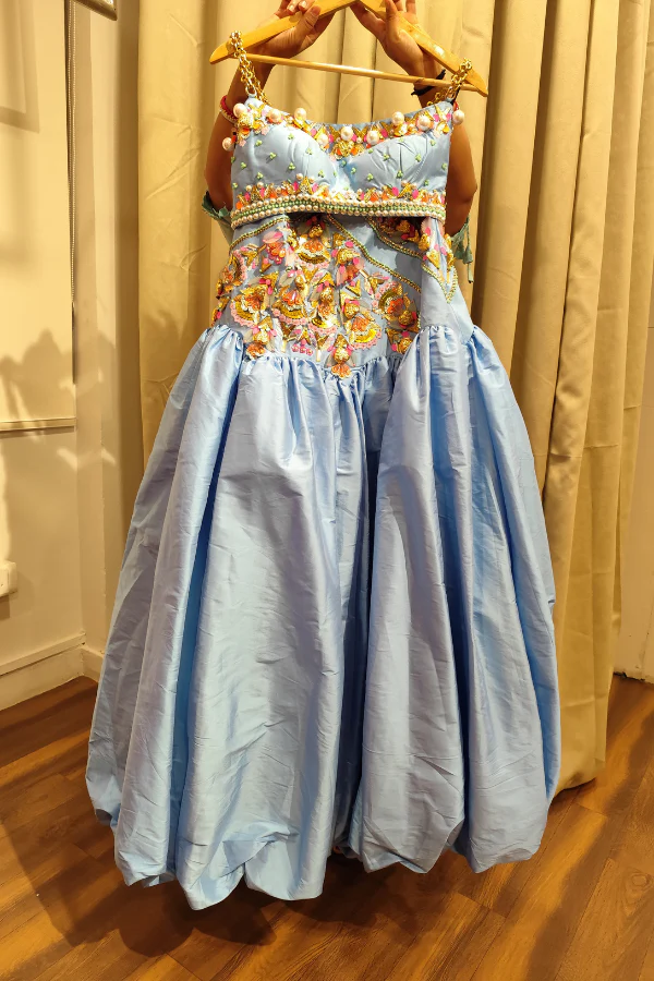 Papa Don't preach blue satin lehenga set - Image 5