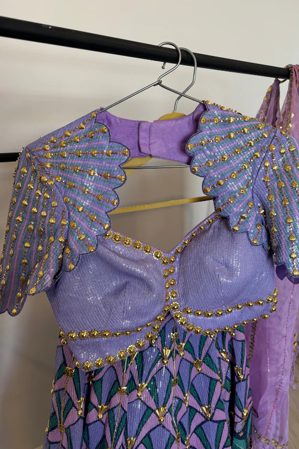 PAPA DONT PREACH Dark Blue & Lilac Sequins Printed Lehenga Set - Image 4