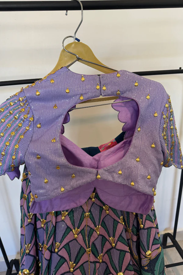 PAPA DONT PREACH Dark Blue & Lilac Sequins Printed Lehenga Set - Image 5