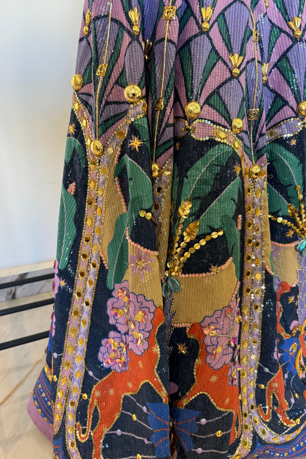 PAPA DONT PREACH Dark Blue & Lilac Sequins Printed Lehenga Set - Image 8