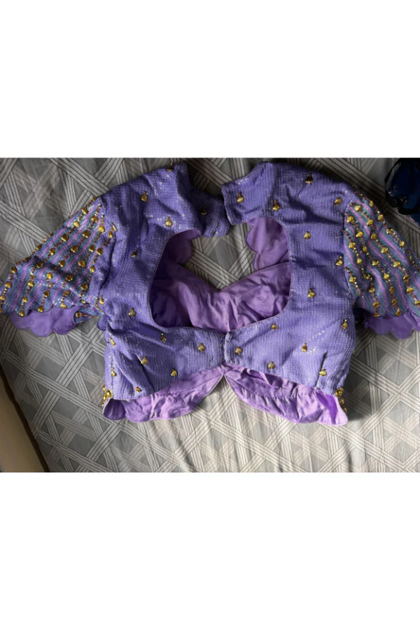 PAPA DONT PREACH Dark Blue & Lilac Sequins Printed Lehenga Set - Image 4