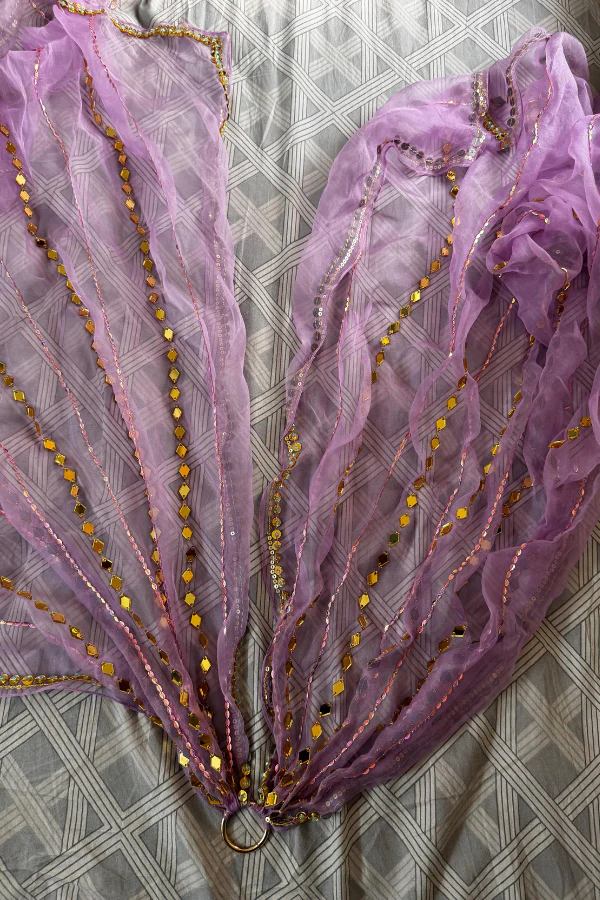 PAPA DONT PREACH Dark Blue & Lilac Sequins Printed Lehenga Set - Image 6