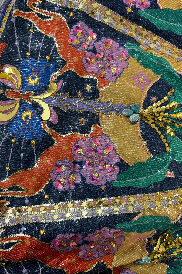 PAPA DONT PREACH Dark Blue & Lilac Sequins Printed Lehenga Set - Image 7