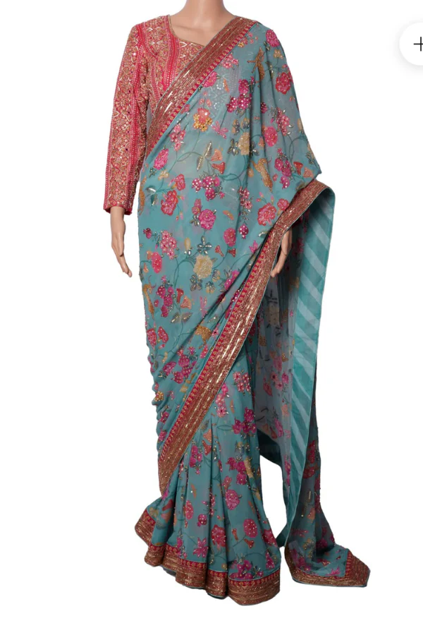 PAULMI & HARSH Jungle Print Hand Highlighted Saree - Image 2
