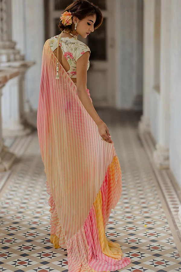 Paulmi & Harsh Ombre Georgette Printed Pre-Stitched Saree Set - Image 2