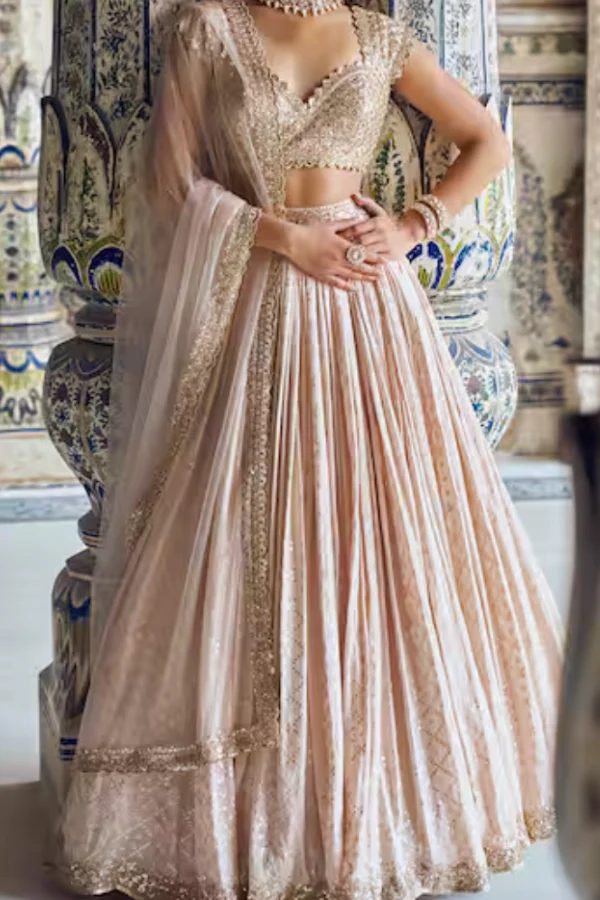 Peach embroidered lehenga set