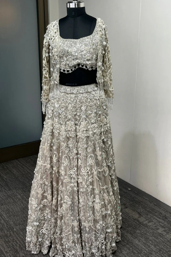 Pearl White lehenga set - Image 3