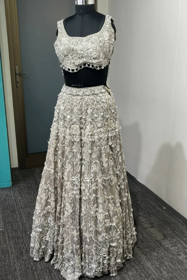 Pearl White lehenga set - Image 4