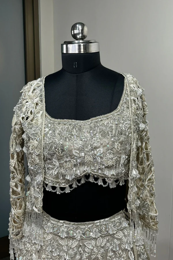 Pearl White lehenga set - Image 5