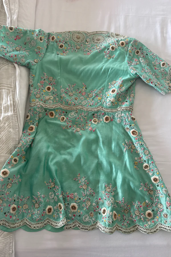 petticoat lane Mint Green Organza Sharara Set - Image 3