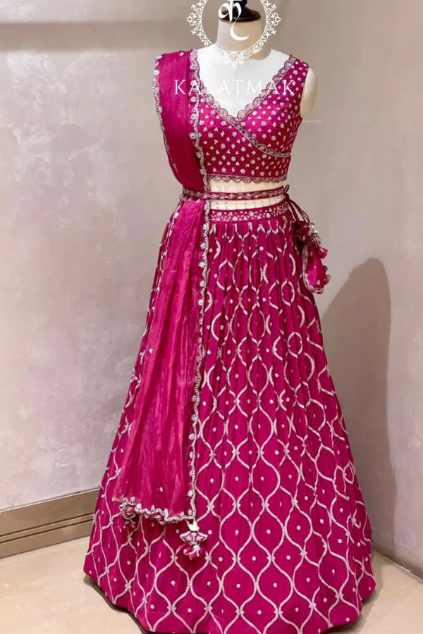 Pink belted lehenga set