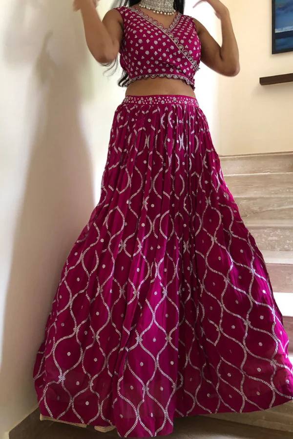 Pink belted lehenga set - Image 2