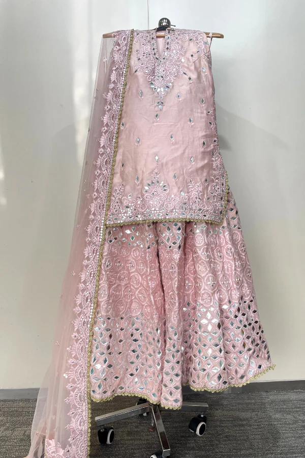 Pink Mirror work Gharara set - Image 2