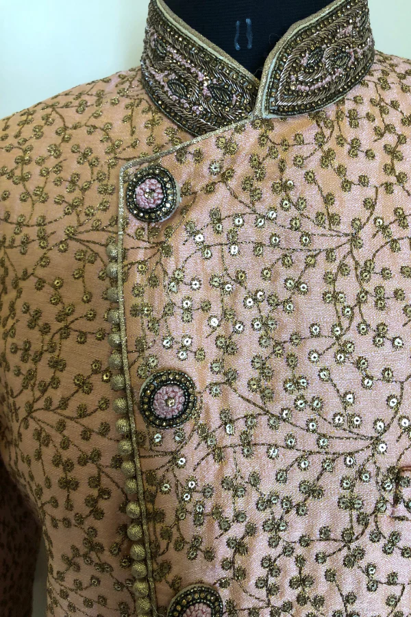 Pink sherwani with gold embroidery - Image 2
