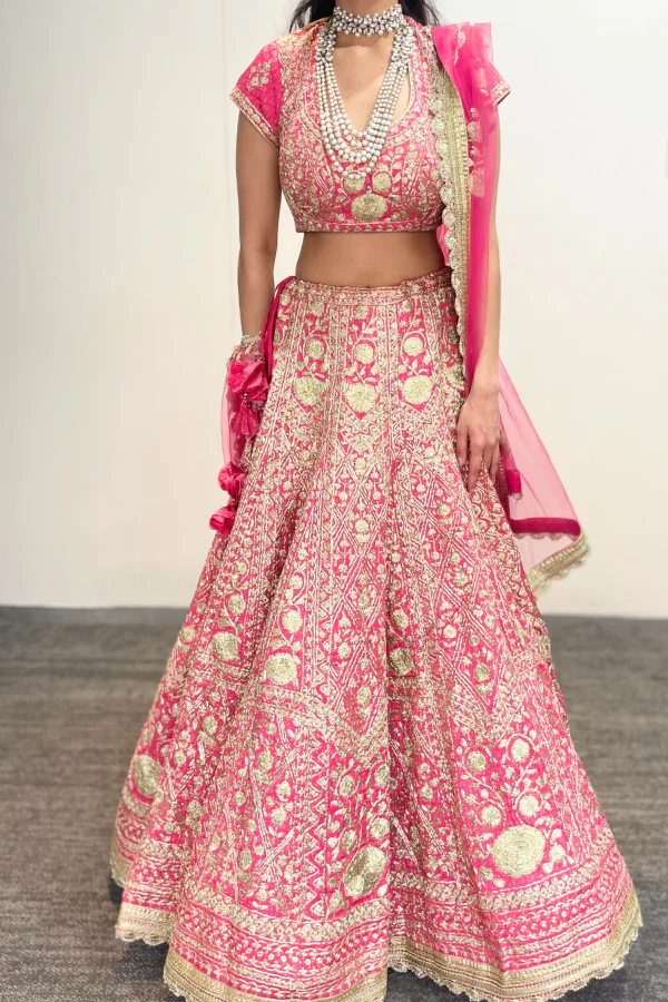 Pink Zari embroidered lehenga set - Image 2