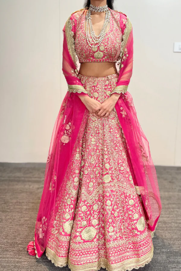 Pink Zari embroidered lehenga set - Image 5