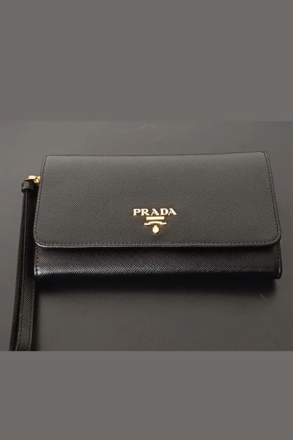 Prada Black Saffiano Metal Leather Wristlet Wallet - Image 2