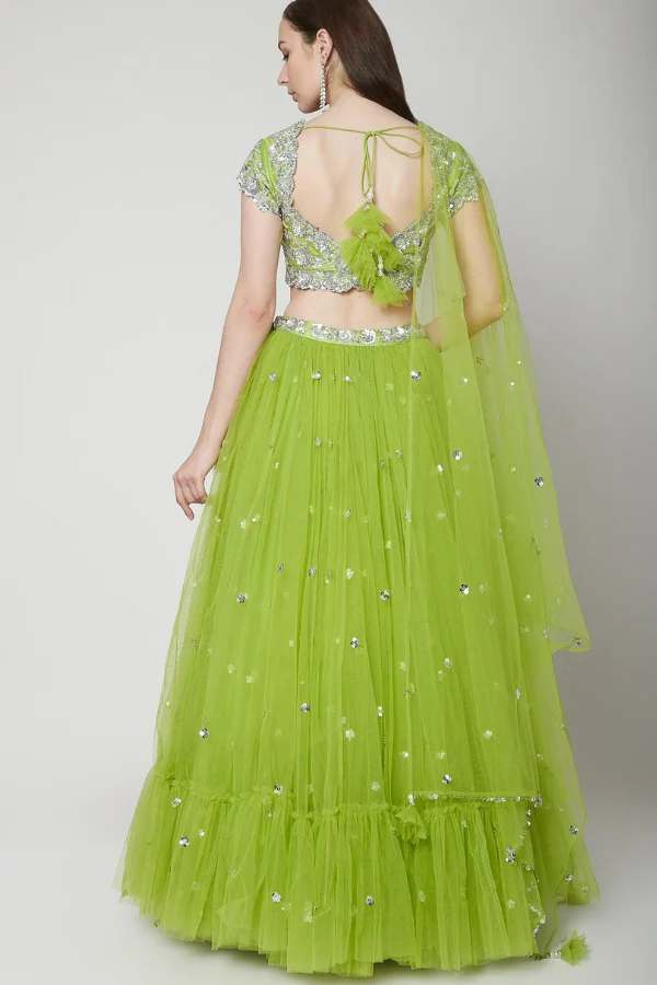 Preeti S Kapoor Olive Green Embroidered Lehenga Set - Image 2